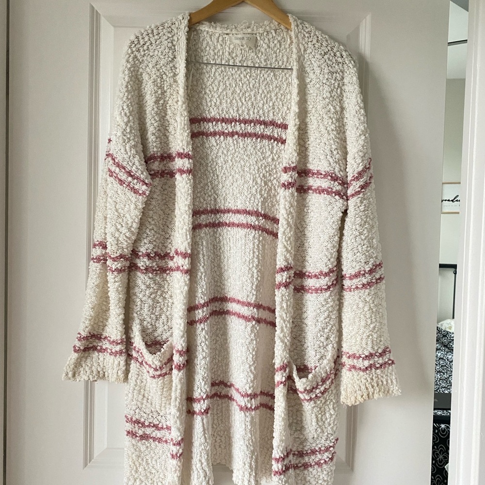 Cozy Cream and Pink Striped Cardigan